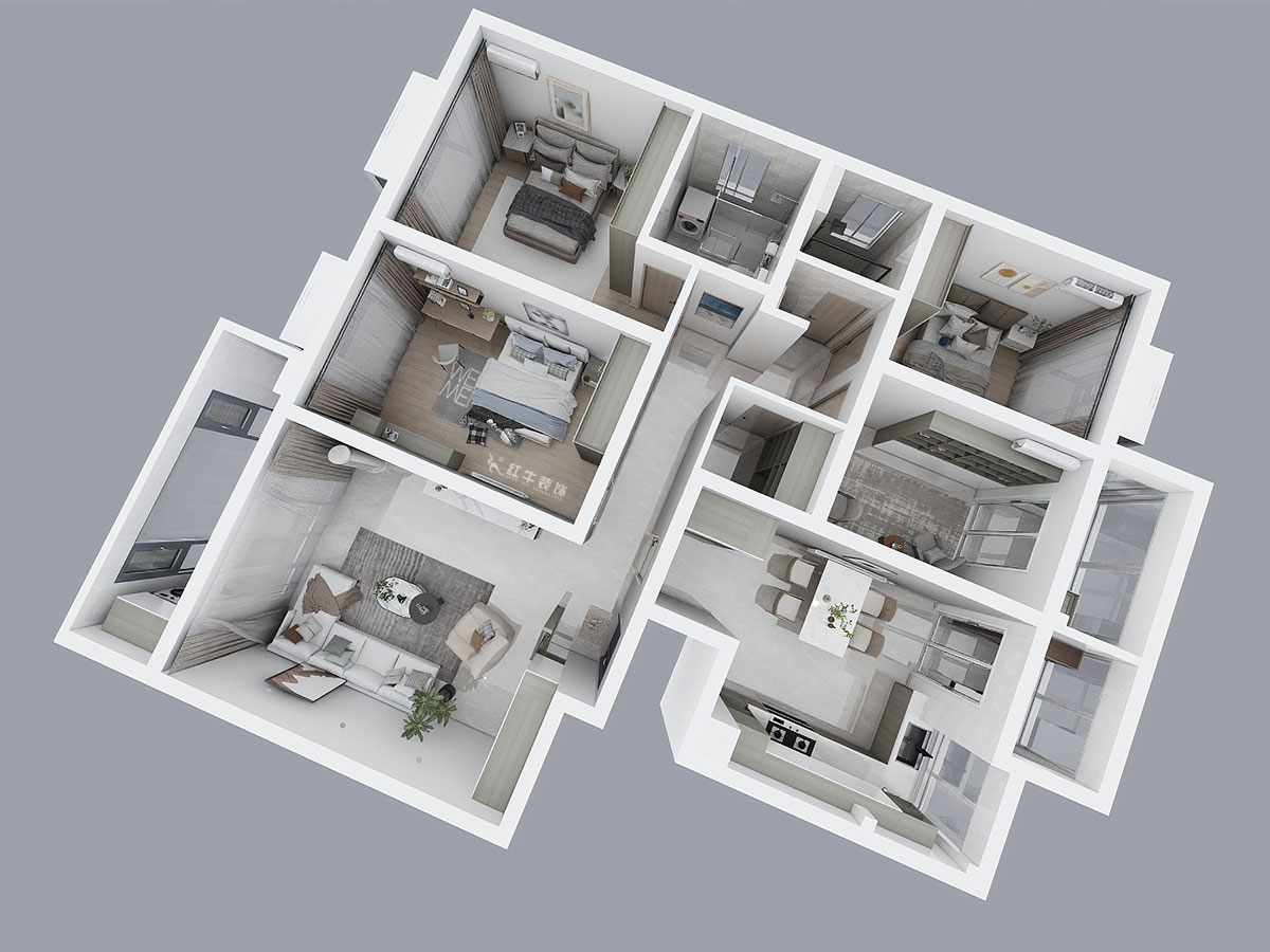 陆利民｜枫丹白露7-3-702-160㎡-现代简约风格｜4室2厅2卫｜旧房装修｜定制家｜全包23万｜00_04鸟瞰图